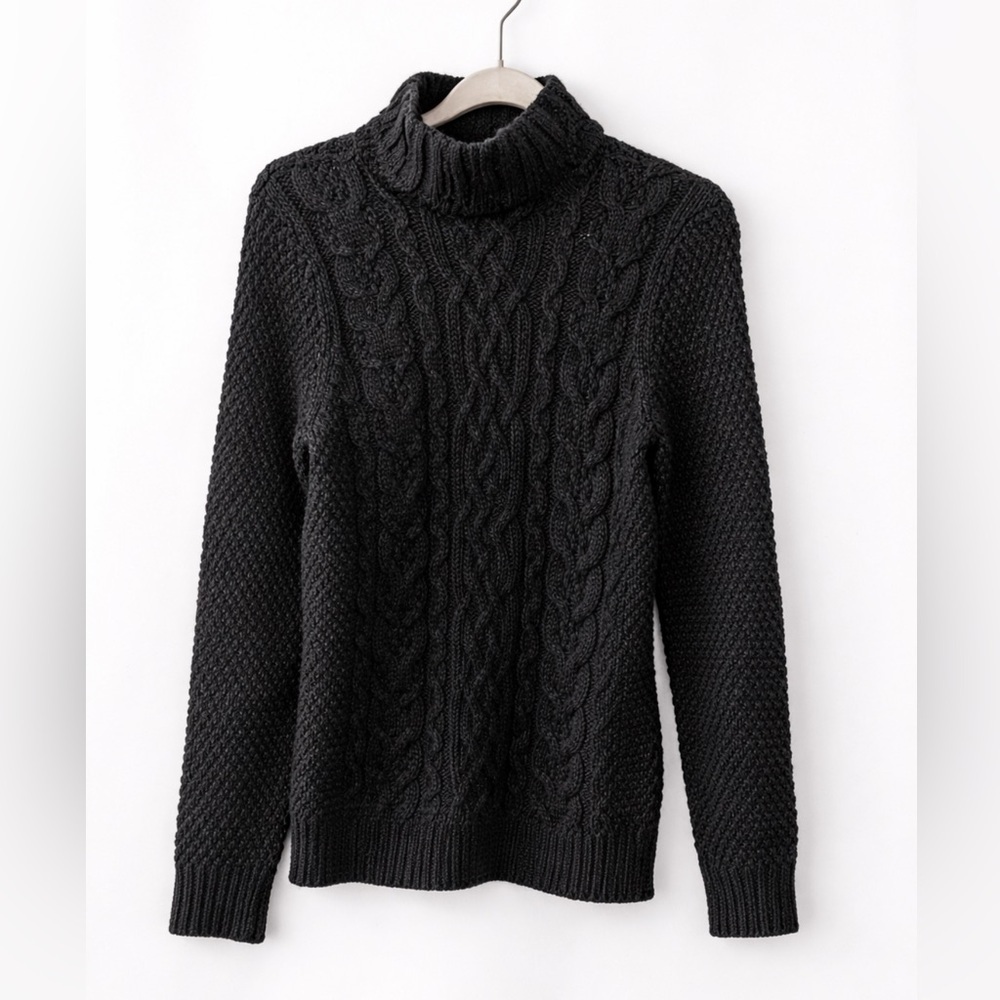 Lauren Ralph Lauren Cable Knit Turtleneck Sweater Large Black Wool Blend - Picture 2 of 5